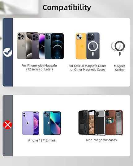 For Magsafe Wallet Stand with Airtag Holder, Strongest Magnetic Phone Wallet for iPhone 17/16/15/14/13/12 Series, ID Window, 4 Card Slots, 10 Cards Holder, Vegan Leather, RFID Blocking, Navy Blue