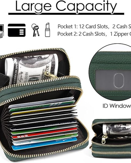 imeetu RFID Credit Card Holder, Small Leather Zipper Card Case Wallet for Women