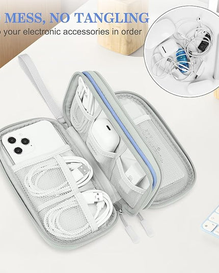 FYY Travel Cable Organizer Pouch Electronic Accessories Carry Case Portable Waterproof Double Layers All-in-One Storage Bag for Cord, Charger, Phone, Pattern Blue