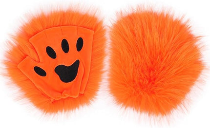 HAOAN Wolf Paw Gloves Faux Fur Cat Fingerless Mittens Winter Warm Cosplay Halloween Fancy Party Costume Accessories