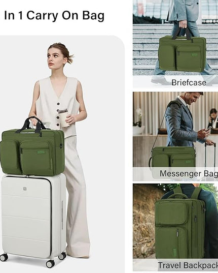 Hanke Convertible Laptop Bag, 3 In 1 Briefcase Backpack 17.3 Inch Computer Bag for Men Women, Travel Laptop Briefcase Messenger Bag, Underseat Carry On Personal Item, Pine Green