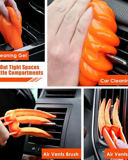 Viewsun Car Cleaning Kit, Orange 17pcs Car Interior Detailing Kit with High Power Handheld Vacuum, Detailing Brush Set, Windshield Cleaner, Cleaning Gel, Complete Auto Accessories for Women Men Teens