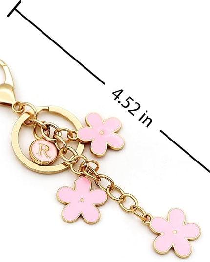 Cute Initial Letter Keyring for Women Girls Nice Flower Keychains for Handbag Backpack