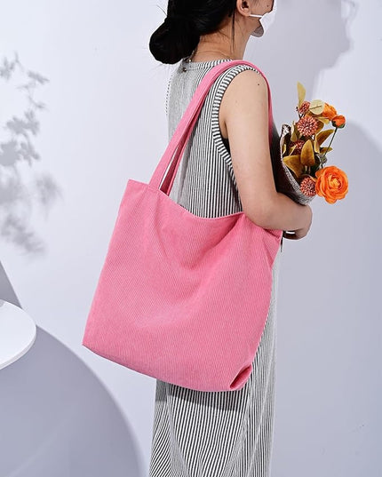 Iioscre Corduroy Tote Bag for Women,Hobo HandBags with Zipper,Large Capacity Casual Shoulder Handbags with Inner Pockets