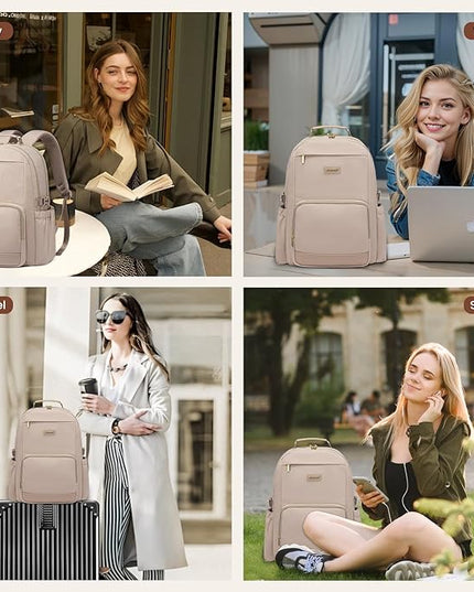 LOVEVOOK Laptop Backpack for Women with Pouch Pocket for Large Capacity Cup,15.6 Inch Laptop Computer Bag Travel Backpack Purse,Waterproof Work Business Backpack College Teacher Bags,Nude