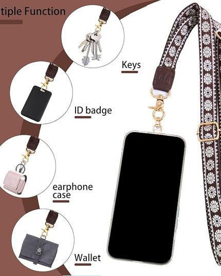 LEMEDE Phone Charm Lanyard, Gold Buckle Adjustable Crossbody and Wrist Strap with 2pcs 360-Degree Rotatable Phone Pad