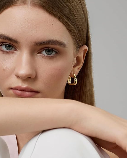 18K Gold Plated Chunky Hoop Earrings for Women Fashion Thick Gold Hoops Set Jewelry for Birthday Christmas Gifts