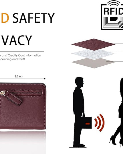Toughergun Women’s Small Slim Leather Wallet with RFID Protection, Compact Bifold Mini Purse with Clear ID Window