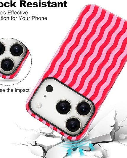 Magnetic for iPhone 17 Pro Case Cute Wavy Stripes Phone Case, Shockproof Slim TPU and Hard PC Protective Phone Cover Compatible with MagSafe Designed for Women Girls, Red