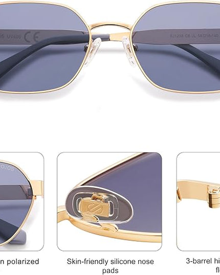 SOJOS Trendy Polarized Hexagon Sunglasses for Women Men, UV400 Retro Rectangle Shades SJ1238