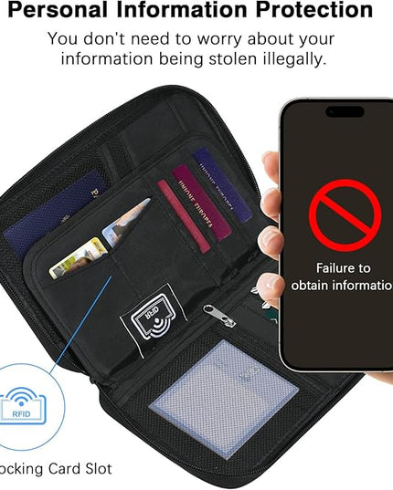 MoKo Family Passport Holder for 5, RFID Blocking Passport Wallet for Men Women, Travel Wallet Holder with Multiple Compartments, Travel Document Organzier for Cards, ID, Tickets, Keys, Gray