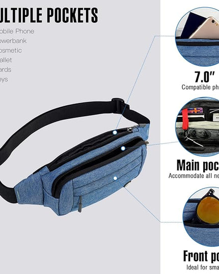 WATERFLY Fanny Pack Waist Bag: Small Hip Pouch Bum Bag Fannie Pack Phanny Fannypack Waistpack Bumbag Beltbag Sport Slim Fashionable for Jogging Hiking Hiker Woman Man