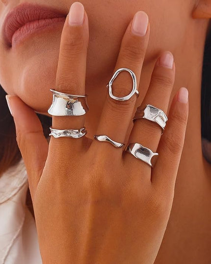 Chunky Rings for Women Adjustable Thick Rings Set Trendy Statement Stackable Ring for Women Chunky Jewlery Irregular Dome Flower Finger Knkuckle Thumb Ring