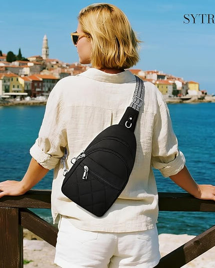 Sling Bag for Women, Anti-Theft RFID Crossbody Bag Nylon Sling Purse for Travel, Puffy Small backpack for Daily Hiking Sports Black