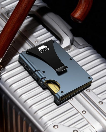 furid Slim Card Wallet for Men: Minimalist Metal Wallet with Money Clip - RFID Front Pocket Credit Card Holder for Work Business Travel - Gift for Father Husband Male Friend