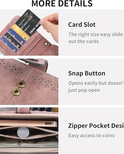 SENDEFN Wallet for Women RFID Blocking Leather Clutch Long Purse Large Capacity Credit Card Holder Wristlet