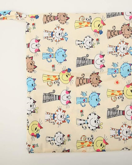 Medium Wet Dry Bag Baby Cloth Diaper Nappy Insert Bag Reusable Washable With Two Zippered Pockets (Cats)