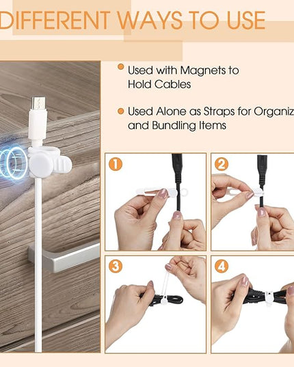 Geelin 10 Pack Magnetic Silicone Cable Ties bulk Reusable Cable Organizer Straps for Cord Management Magnetic Wire Ties for USB Cables Headphones Charger Cords Curtain Towel Straps(White)