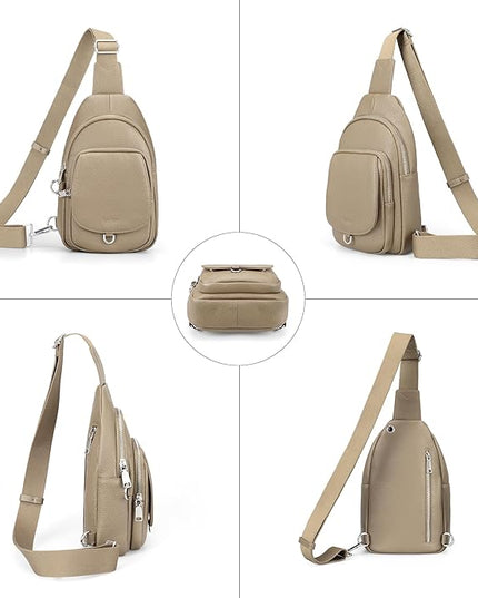 befen Anti Theft Genuine Leather Sling Bag for Women RFID Small Crossbody Bag Chest Bag Leather Fanny Packs for Travel
