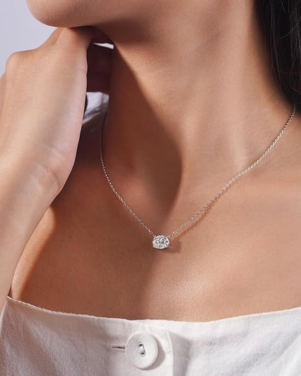 IMOLOVE Moissanite Solitaire Pendant Necklaces for Women Sterling Silver with 18K White Gold Plated 1-3 Carat D Color VVS1 Clarity Mossanite Jewelry for Women