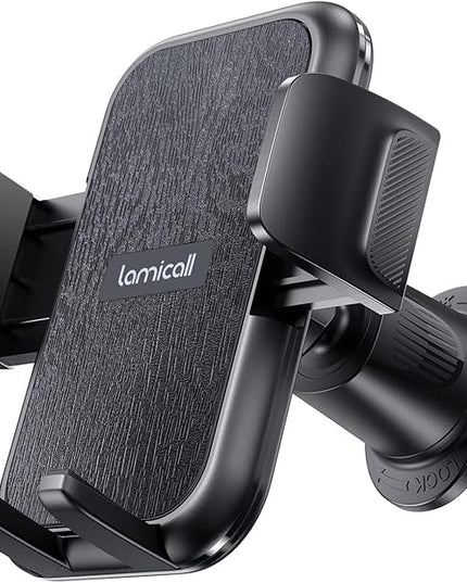 Lamicall 2026 Wider Clamp & Metal Hook Car Phone Holder Vent [Thick Cases Friendly] Phone Holders for Your Car Mount Automobile Hands Free Cradle Air Vent for iPhone 17 16 15 Pro Max Wood Grain