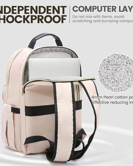 LOVEVOOK Laptop Backpack for Women 17.3 inch,Cute Womens Travel Backpack Purse,Professional Laptop Computer Bag,Waterproof Work Business College Teacher Bags Carry on Backpack with USB Port,Nude