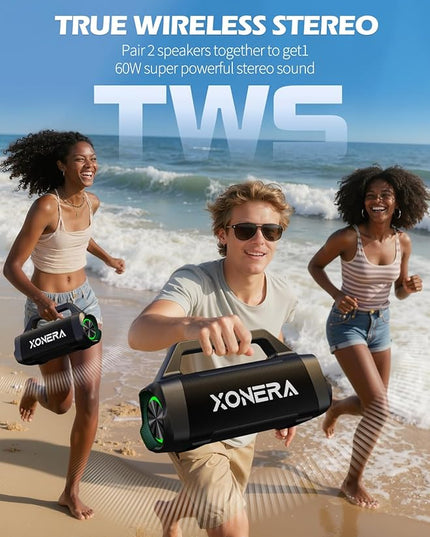 Speakers Bluetooth Wireless, 80W Peak Loud Outdoor Speaker with Bass, 20H Playtime, IPX6 Waterproof, TWS，BT5.3, Portable for Camping Hiking Boating Pool Beach(Black)