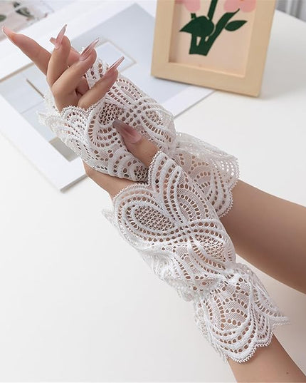 Elegant Lace Flower Gloves Detachable Cuff Sleeves Hand Wear Accessory for Women Fashion Layering Formal Outfit
