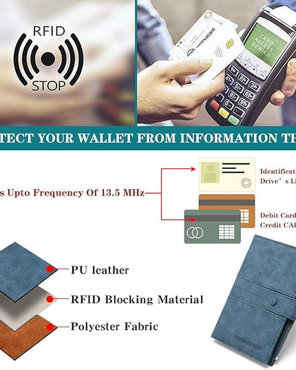 RFID Blocking Leather Passport Wallet Cover Case with Pen and Card Slots Travel Wallet for Women/Men Travel Must Haves Accessories