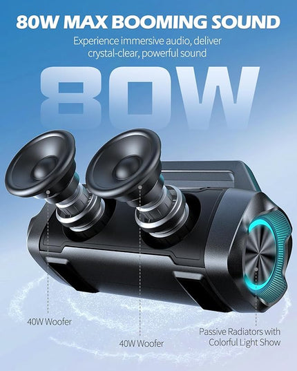 Speakers Bluetooth Wireless, 80W Peak Loud Outdoor Speaker with Bass, 20H Playtime, IPX6 Waterproof, TWS，BT5.3, Portable for Camping Hiking Boating Pool Beach(Black)