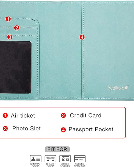 Deziliao Passport Holder,Passport Holder Card Slots, Passport and Vaccine Card Holder Combo, Cute Passport cover for Women and Men, with Waterproof Rfid Blocking, Passport Travel Wallet(Aqua Green)