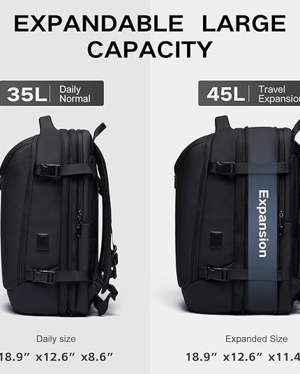 Vacuum Seal Travel Backpack 45L Expandable Air Compression System Water Resistant 17 Inches Laptop Backpack for Women & Men with USB Charging Port- Vacuum Pump Included