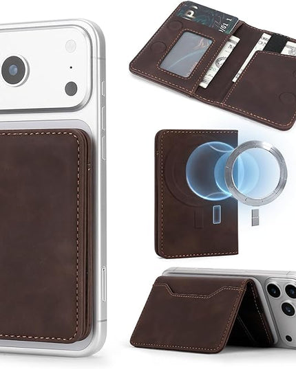 ASAPDOS For MagSafe Wallet,Magnetic Card Holder RFID Blocking Wallet with 5 Card Slots & Cash Pocket For iPhone 17/16/ 15/14/ 13/12/ Pro/Max/Plus/Air Vintage Brown