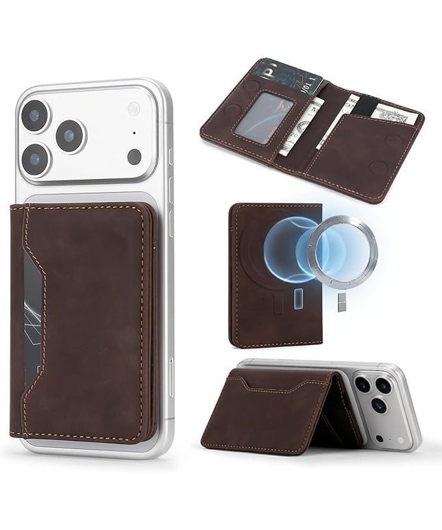 ASAPDOS For MagSafe Wallet,Magnetic Card Holder RFID Blocking Wallet with 5 Card Slots & Cash Pocket For iPhone 17/16/ 15/14/ 13/12/ Pro/Max/Plus/Air Vintage Brown