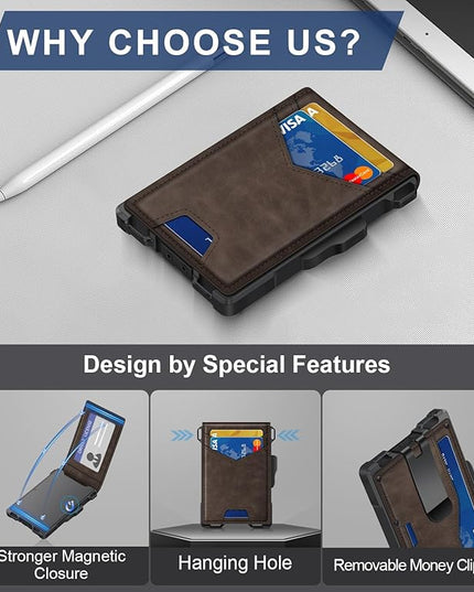 GHUKY Wallet for Men, Minimalist Slim Mens Wallet with Money Clip, RFID Blocking Smart Pop Up Card Wallet with ID Window, Compact Bifold Wallet,Metal Aluminum Credit Card Holder