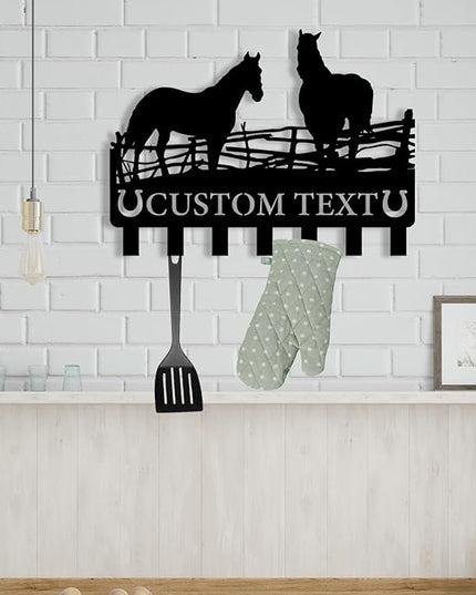 Personalized Metal Key Holder for Wall, Metal Wall Mount Custom Horse Name Hooks, Horse Ranch Key Hooks, Farm Key Hanger Decor, Key Rack for Hallway, Key Organizer for Living Room, Housewarming Gift