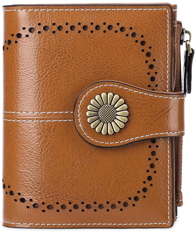 SENDEFN Small Womens Wallet Leather Bifold Card Holder RFID Blocking with Zipper Coin Pocket