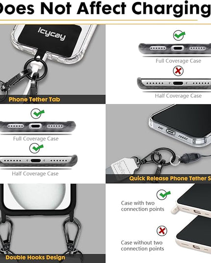 Phone Lanyard Crossbody, Silver Gray Cell Phone Strap for Around The Neck Adjustable, Anti Theft Cute Lanyard for iPhone Case ID Holder Keys Accessories Travel Essential