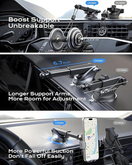 CHGeek Wireless Car Charger, 2026 Upgrade 15W Fast Charging Auto Clamping Car Phone Holder Charger, Phone Holders for car Mount, fit for iPhone 17 16 15 14 13 Mini Pro Max XR,Samsung Galaxy S25 Ultra