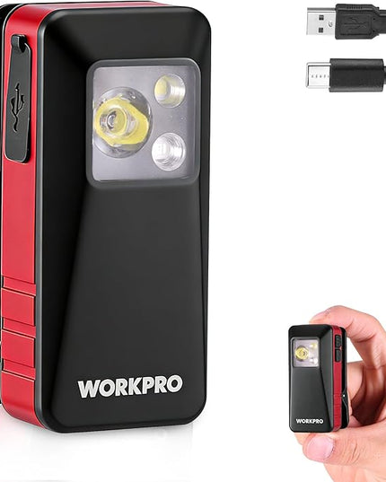 WORKPRO EDC Flashlight Clip-on Light, 500 Lumens Rechargeable Flashlight with Type-C, Magnetic Pocket Light for Working, Cycling, Signaling, Running, Camping, Red