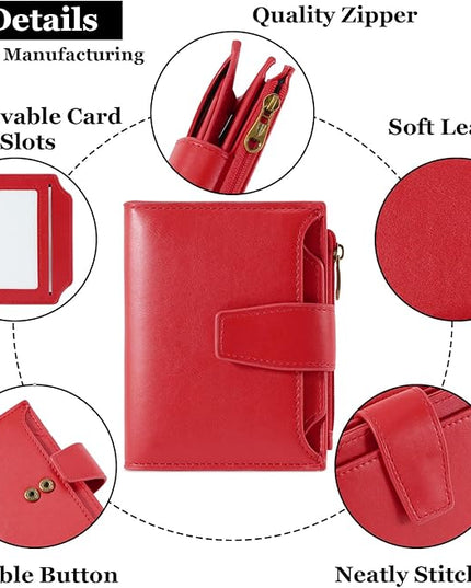 Airkit Small Wallet Women RFID Blocking PU Leather Bifold Compact Card Holder Wallet for Women with Zipper Coin Pocket 4 ID Window