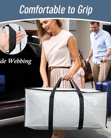 12 Pack Extra Heavy Duty Large Moving Bags with Strong Zipper & Comfortable Handles, Sturdy & Durable Clothes Storage Bags Totes Bins, Packing Moving Boxes for College Supplies, White