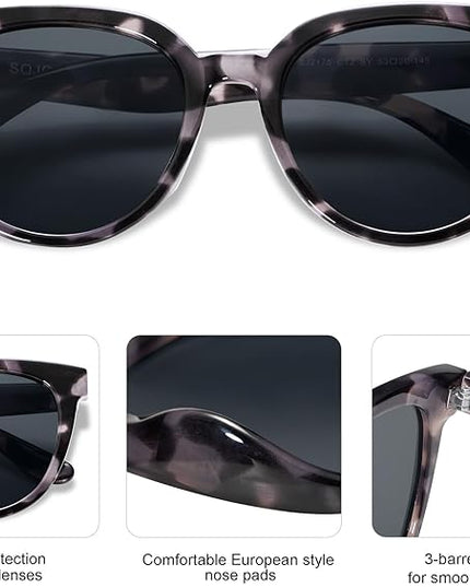SOJOS Trendy Cat Eye Round Polarized Sunglasses for Women Fashion UV Protection Sunnies Sunglasses SJ2175