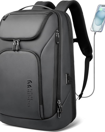hk Business Smart Backpack for Men Anti-Theft for 17.3 Inch Laptop with USB Charging Port Water-Resistant Large Durable Compact 30L for Travel College Work-Deep Grey
