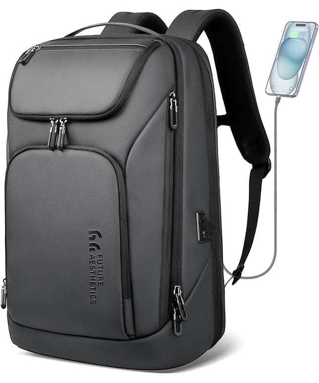 hk Business Smart Backpack for Men Anti-Theft for 17.3 Inch Laptop with USB Charging Port Water-Resistant Large Durable Compact 30L for Travel College Work-Deep Grey