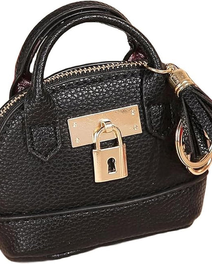 Plinvo Cute Genuine Leather Keychain Coin Purse for Women with Tassels Mini Change Pouch Brown (Black)