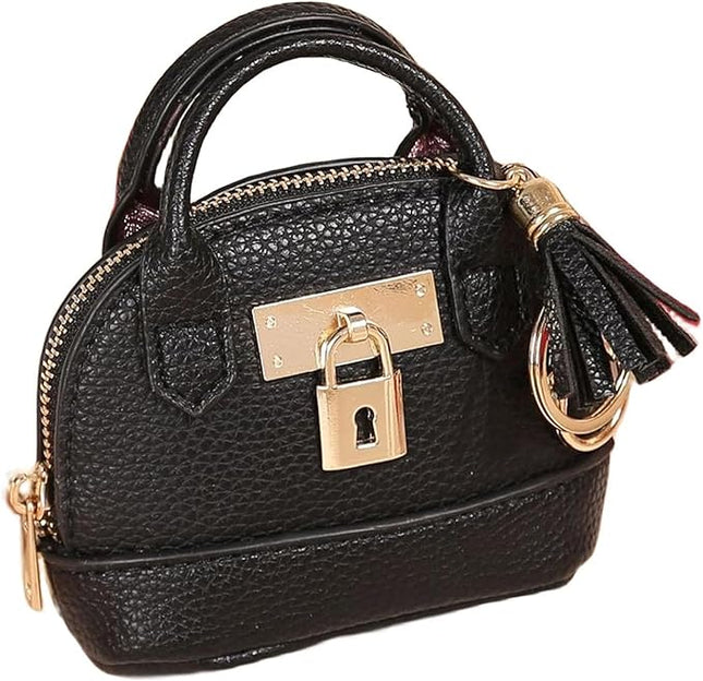 Plinvo Cute Genuine Leather Keychain Coin Purse for Women with Tassels Mini Change Pouch Brown (Black)
