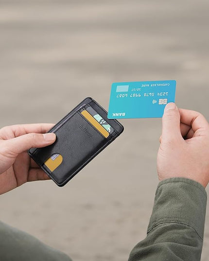 Buffway Slim Minimalist Front Pocket RFID Blocking Leather Wallets for Men and Women - Slate Black | Slim, Minimalist, Front Pocket, RFID Blocking