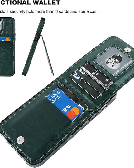 KIHUWEY Compatible with iPhone 13 Pro Max Case Wallet with Credit Card Holder, Premium Leather Magnetic Clasp Kickstand Heavy Duty Protective Cover for iPhone 13 Pro Max 6.7 Inch(Green)