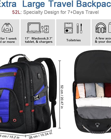 Z-MGKISS Extra Large Backpack, Travel Laptop Bag for Men, Anti-Theft College Backpack with USB Port, TSA-Approved 17.3 Inch, Heavy Duty Business Weekender Bag, Blue